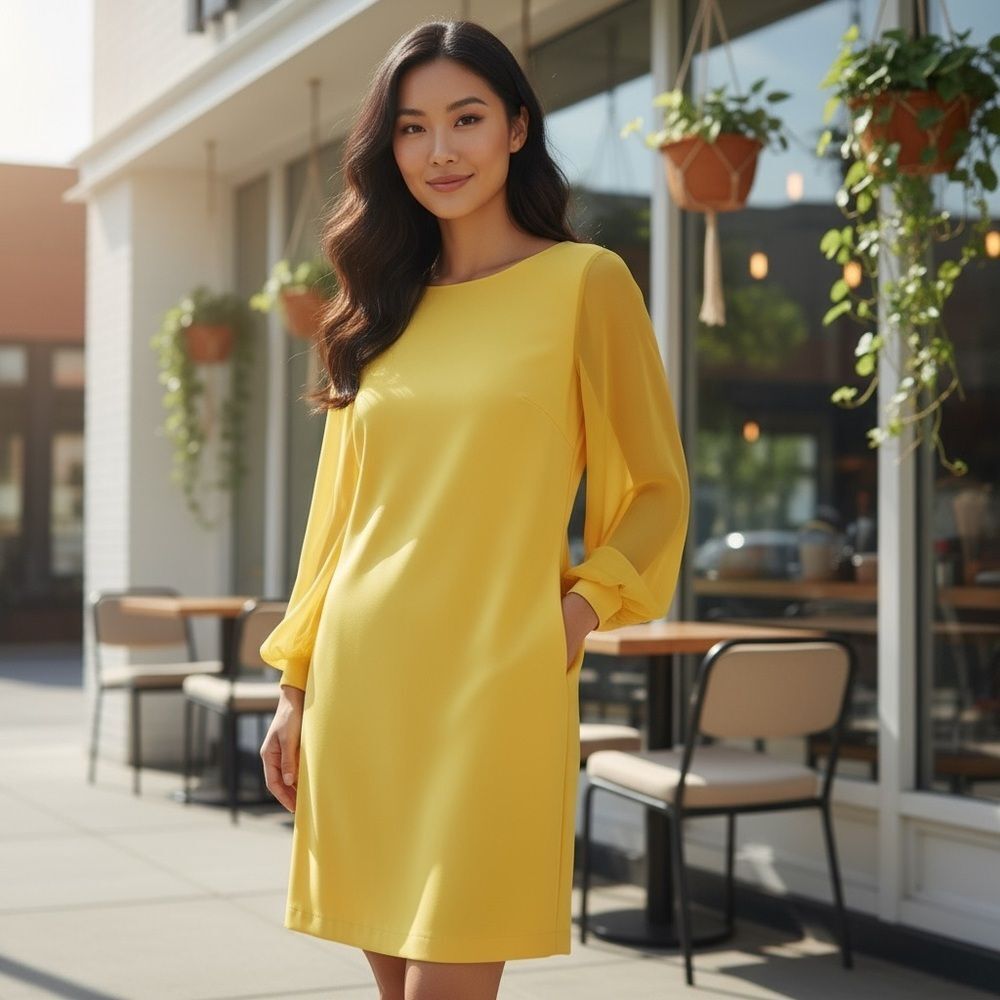 🟡 Trina Turk Yellow Puff Sleeve Sheath Dress